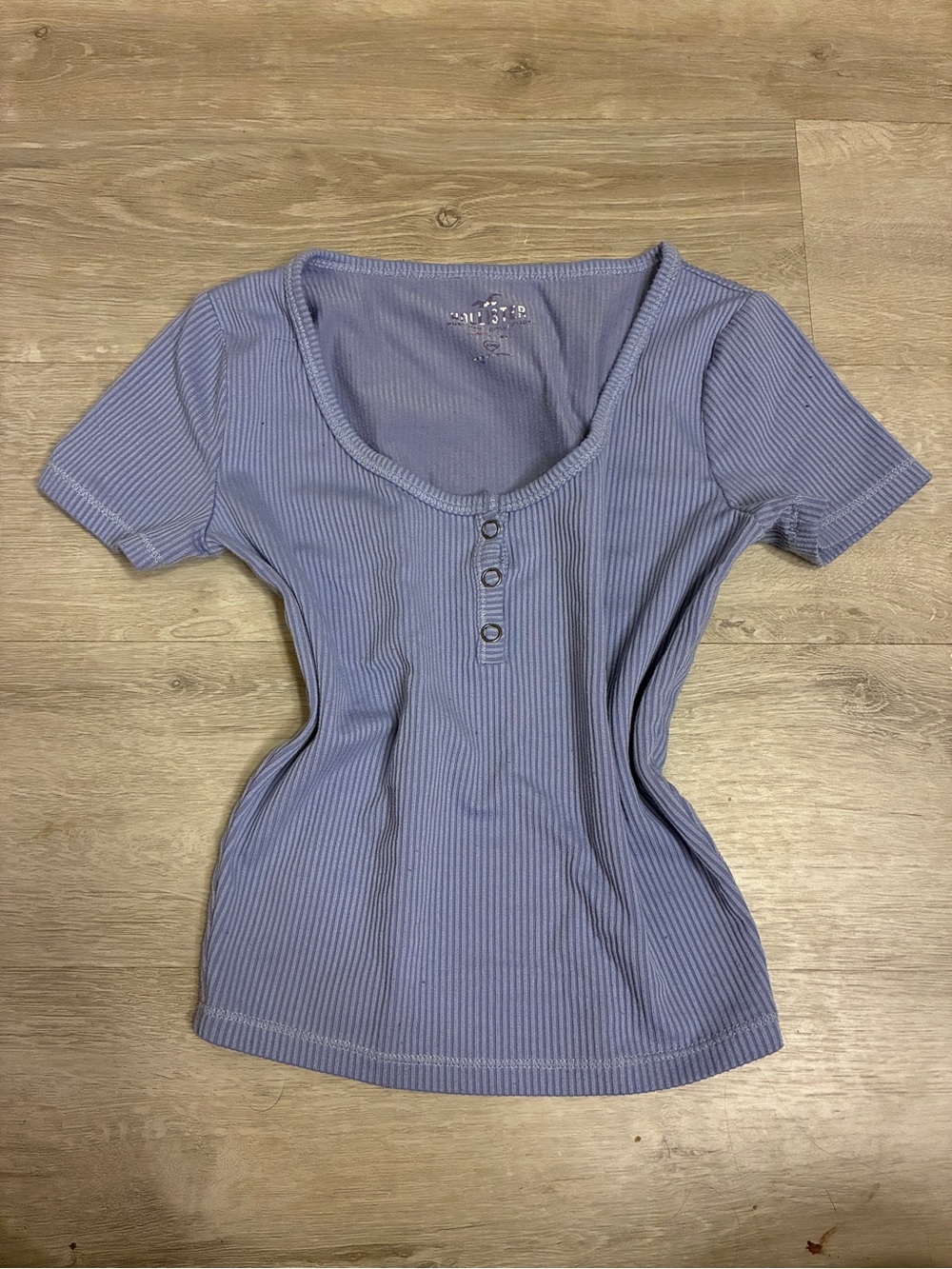 Hollister Ribbed Scoop Henley Top in Lavender Blue